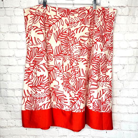 Lane Bryant Wms 24 Linen Blend Botanical Print Flare Skirt Colorblock Border Hem - Picture 8 of 8